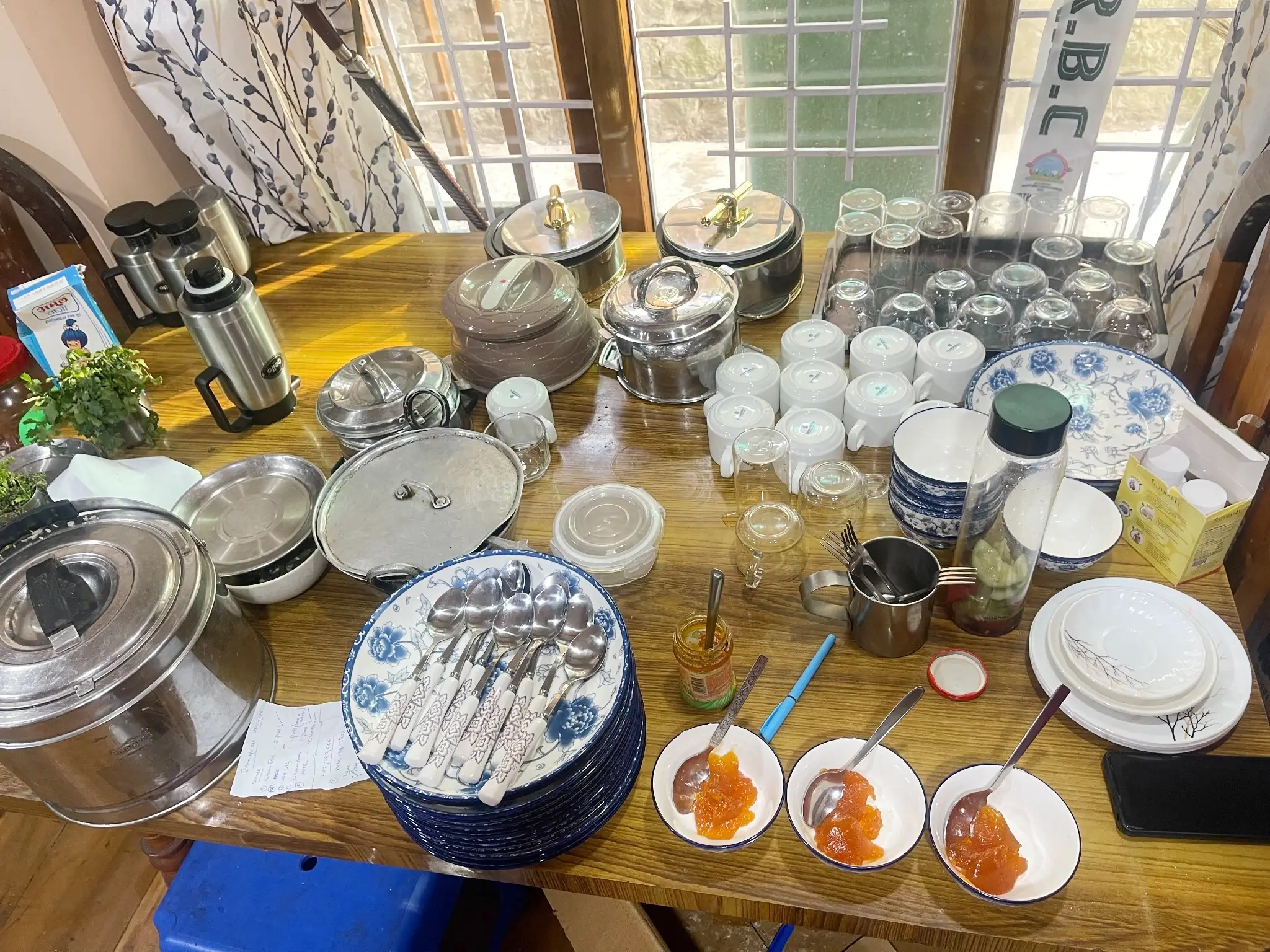 Breakfast buffet setup at Rikya Retreat